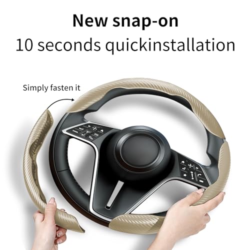 Carbon Fiber Steering Wheel Cover, 3-Piece Set Anti-Skid Comfortable Grip Segmented Butterfly Design, Easy Snap-On Installation Universal Fit 99% Cars, Beige