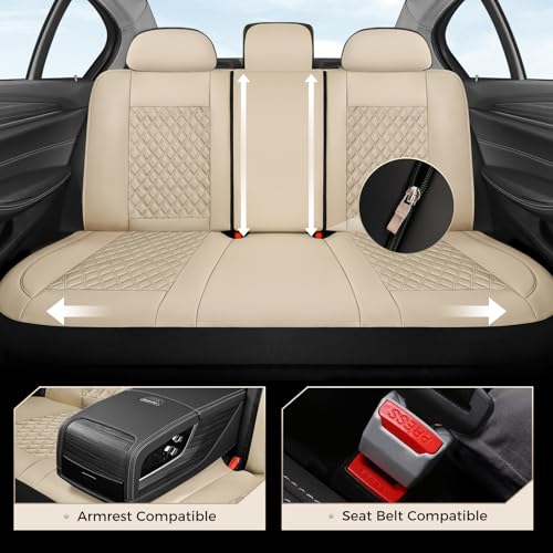 Coverado Car Seat Covers Full Set, Beige Car Seat Covers, Luxury Leather Car Seat Cover with Carbon Fiber Textured Design, Spill-Proof Seat Cushions, Automotive Seat Cover Universal Fit Most Cars - color: Beige, size: Full set