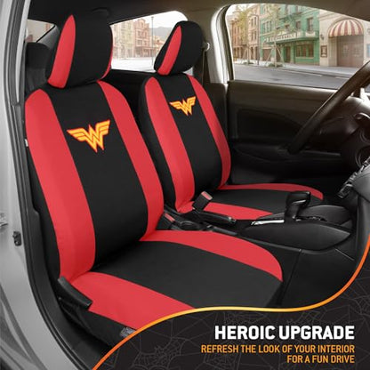 BDK Wonder Woman Car Seat Covers - Full 9 Piece Set - Warner Brothers Polyester Seat Protectors Black & Red - size: Full Set, style: Wonder Woman