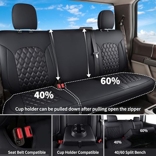 Huidasource for Chevy Silverado 1500 Seat Covers, Silverado Seat Covers Leather, GMC Sierra Pickup 1500 2007-2013&2019-2025, 2500HD 3500HD 2020-2025 Crew Double Extended Cab(Full Set/Black) - color: Black, size: Full Set 2007-2013&2019-2025 (Flat Bench)