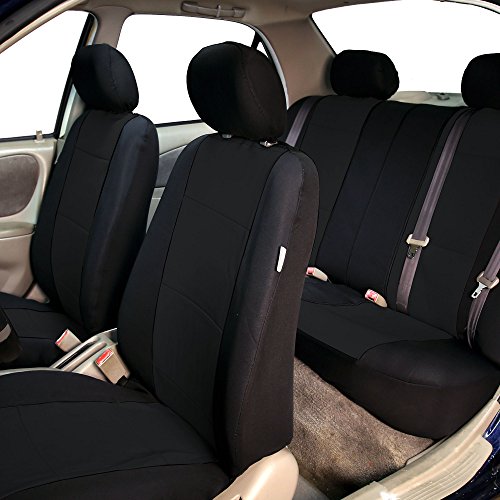 FH Group Car Seat Covers Full Set Neoprene - Universal Fit, Automotive Low Back Front Seat Covers, Airbag Compatible, Split Bench Rear Seat, Washable Seat Cover for SUV, Sedan Black