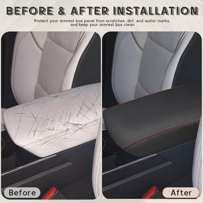 ramuel Compatible with Center Console Armrest Cover Pad PU Leather Arm Rest Covers Mat Middle Console Cover Lid Protector Pad for Chevrolet/Chevy Equinox LT/ACTIV/RS 2024 2025 (Red Line)