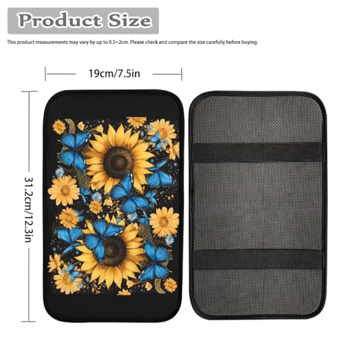 Butterfly Sunflower Print Car Console Covers for SUV,Universal Car Center Console Cushion Pad for Women - color: Butterfly Sunflower
