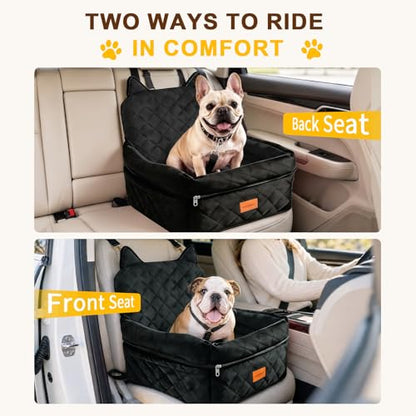 Dog Booster Car Seats for S/M Dogs Up to 35lbs,Pet Car Seat/Travel Bed with Washable&Removable Cover,Storage Pockets,Dog Safety Belt and Elevated Cushion Fits in Front/Back Seat - color: Black
