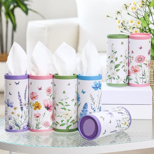 12 Pack Car Tissue Cylinder Holder Bulk with 3 Ply Facial Tissues, Round Napkin Holders for Car Cup Holder Cylinder Travel Paper Tubes Bulk Round Napkin Boxes Packs(Classic Flower) - style: Classic Flower