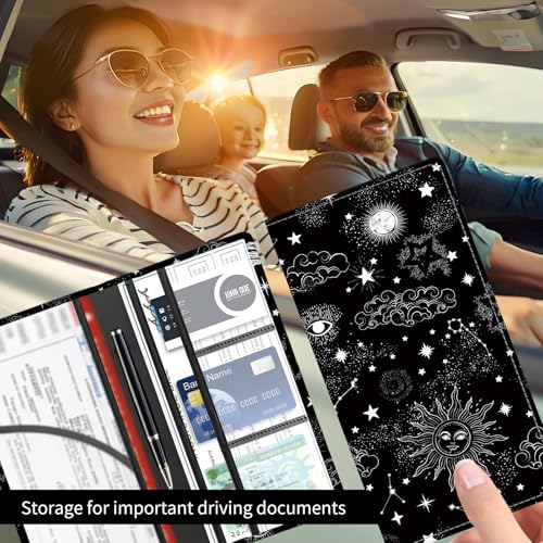 Premium Car Registration and Insurance Card Holder, Cute PU Leather Car Document Holder, Vehicle Glove Box Car Organizer with Magnetic Closure for Driver License, Cards Black Celestial Sky - color: Black Celestial Sky