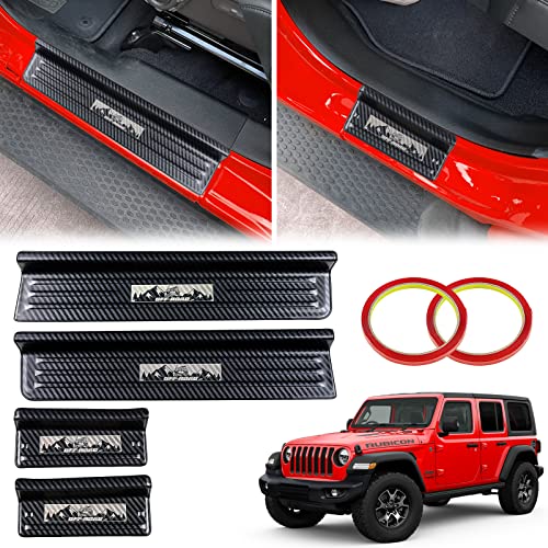 Buling Door Sill Guards Protector 304 Stainless Steel with Carbon Fiber Pattern Compatible with Jeep Wrangler JL JLU 2018-2026 & Jeep Gladiator JT 2020-2026 Accessories Door Sill Protector - color: Carbon Fiber Black
