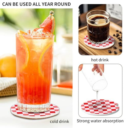 2 Pack Universal Ceramic Car Coasters，Ceramic Stone with A Finger Notch for Easy Removal of Car Cup Holder Coaster(Pink Plaid) - color: Pink Plaid