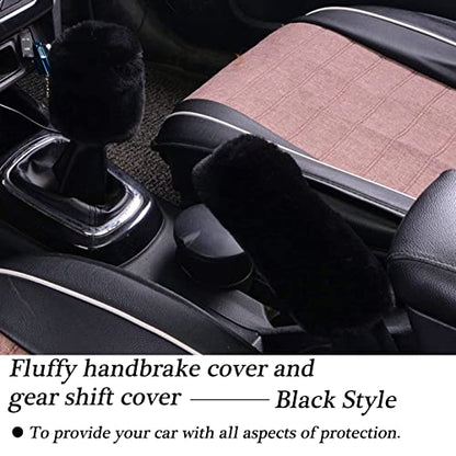 WenMei 4PCS Set Fluffy Steering Wheel Covers with Handbrake Cover&Gear Shift Cover&Plush Keychain Furry Steering Wheel Cover for Women Girl Fashion Warm Car Wheel Protector Fit Most Car (Black) - color: Black