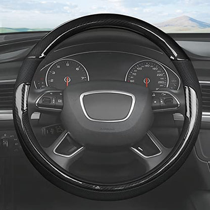 Universal Steering Wheel Cover - Microfiber Leather, 15 Inch, Anti-Slip, Breathable, Odorless Car Steering Wheel Protector, SUV Accessory (Bright Black) - color: Bright Black