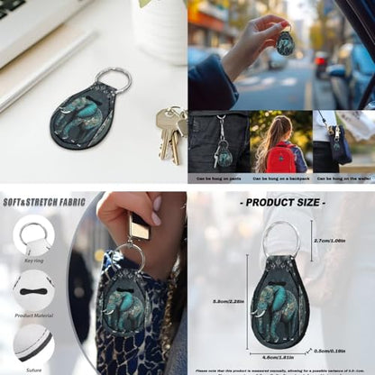 Elephant Printed 15 Pack Car Seat Cover Full Set, Stretchy Car Interior Covers Set Front Rear Seat Protector Seat Belt Pad Steering Wheel Protector Keychain - color: Black and Green-Elephant