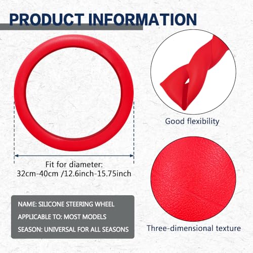 Car Steering Wheel Cover, Silicone Car Steering Wheel Protective Cover, 33-40 CM Anti-Slip Soft Comfortable Steering Wheel Cover for Women Men, Universal Accessories Fit Most Vehicles (Red) - color: Red