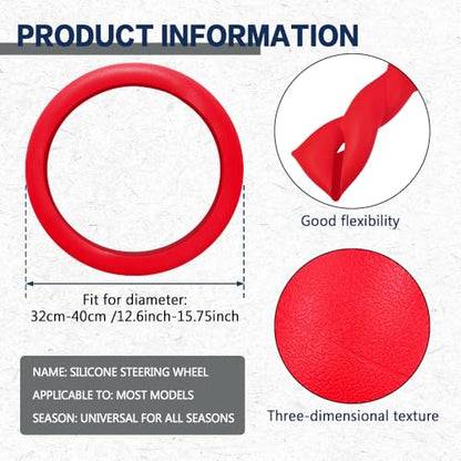 Car Steering Wheel Cover, Silicone Car Steering Wheel Protective Cover, 33-40 CM Anti-Slip Soft Comfortable Steering Wheel Cover for Women Men, Universal Accessories Fit Most Vehicles (Red) - color: Red