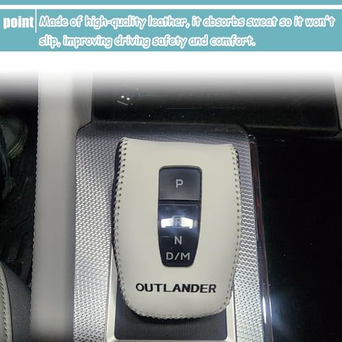 Great-luck Genuine Leather Automatic at Gear Shift Knob Cover Protector Trim,The car Interior Accessories(Beige+Black) for Mitsubishi Outlander 2022 2023 2024 2025 2026 Outlander PHEV 2023-2025 2026