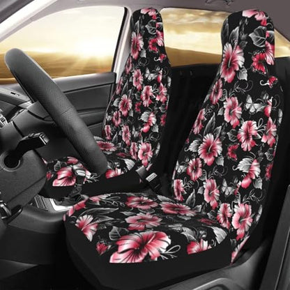 Red Floral Seat Covers Universal Fit Most Cars SUVs Trucks Vans Hibiscus Flowers Front Bucket Seats Protector Keep Clean from Sweat Dirt Gray Hawiin Aloha Leaf Seat Covers - color: Red Floral