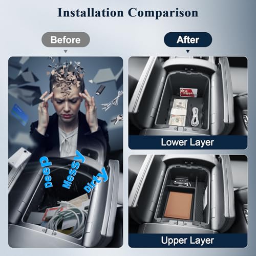 BIBIBO 2Packs for 2026 Hyundai Palisade Center Console Organizer 2026 Hyundai Palisade Calligraphy Console Tray 2026 Palisade Console Insert Tray 2026 Palisade (ONLY FIT 7-Seats Palisade Calligraphy) - color: Black-(Double Layer)-Black