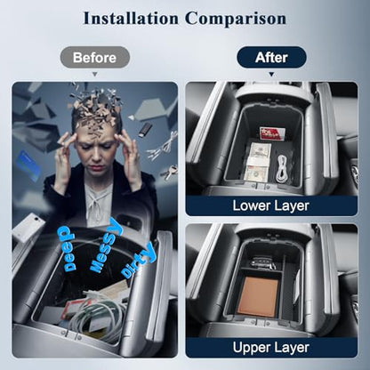 BIBIBO 2Packs for 2026 Hyundai Palisade Center Console Organizer 2026 Hyundai Palisade Calligraphy Console Tray 2026 Palisade Console Insert Tray 2026 Palisade (ONLY FIT 7-Seats Palisade Calligraphy) - color: Black-(Double Layer)-Black