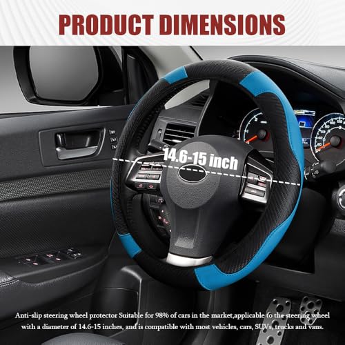 Car Steering Wheel Cover, Steering Wheel Protector, Universal 14.5-15 Inch Microfiber Leather Breathable Auto Steering Wheel Covers, Carbon Fiber Steering Wheel Cover for Women Men (Blue) - color: Blue
