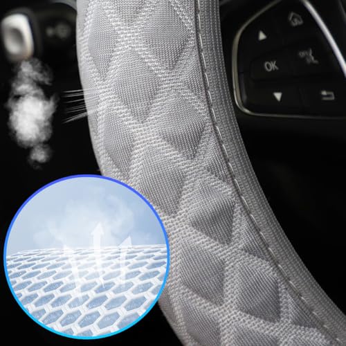 Elastic Stretch Car Steering Wheel Cover, 15Inch Breathable Ice Silk Vehicle Steering Wheel Protecter, Cool in Summer Automotive Interior Protection, Universal for SUV Sedan Truck (Gray) - color: Gray