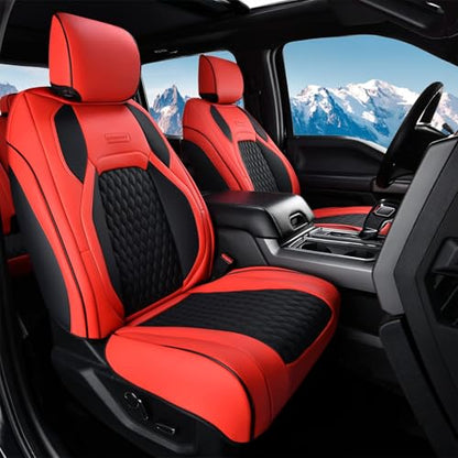 Coverado Curved Front Seat Covers Dodge RAM 1500, Waterproof Leatherette Seat Covers Full Coverage for Car Compatible with 2009-2018 Dodge Ram 1500, 2010-2024 Ram 2500 3500 Dodge RAM, Red - color: Red, size: Curved Front&No Rear