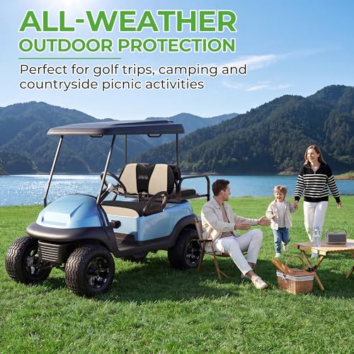 10L0L Golf Cart Seat Covers, Super Comfort Cooler Than Vinyl Seat Cover, Front and Rear Seat Cover for Yamaha EZGO Club Car, No Drilling Breathable Mesh Bench Seat Blanket, Machine Washable - color: Black + Beige, style: Front Seat - For Yamaha & Club Car