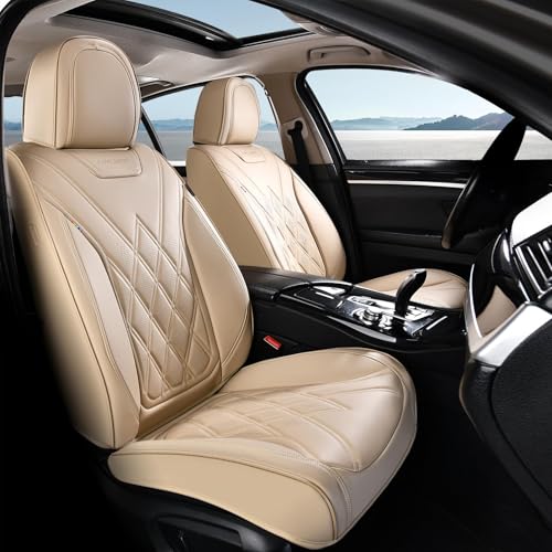 Coverado Car Seat Covers, Front Covers for Cars, Car Seat Cover Front Seats, Automotive Seat Cover, Waterproof, Leather Car Seat Cushion, Universal Interior Seat Protectors for Most Cars Beige - color: 01-Beige, size: Front Pair