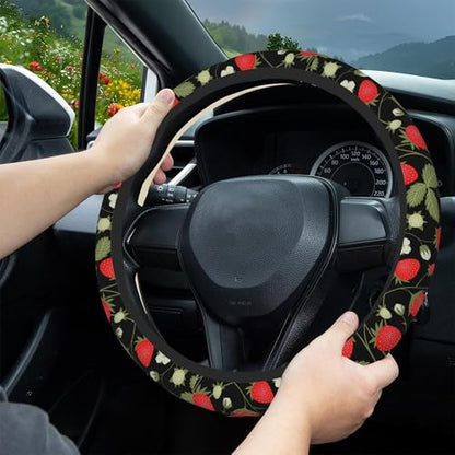 Strawberry Flowers Car Steering Wheel Cover, Non-Slip Absorbing Sweat Car Wheel Cover Accessories for Men Women,Universal 15" Fit Auto SUV Vans Trucks - color: Strawberry Flowers