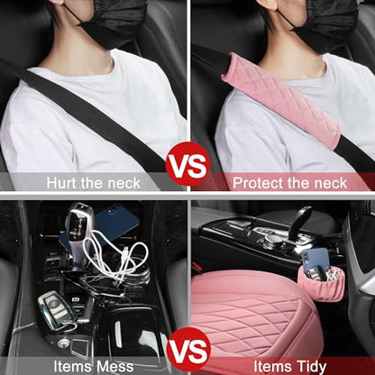 1 Pack Leather Front Car Seat Cover, Universal Sideless Car Seat Protector with Storage Pocket and Seat Belt Pad, Waterproof Automotive Seat Cover Cars Trucks SUV(Pink) - color: front 1pcs pink