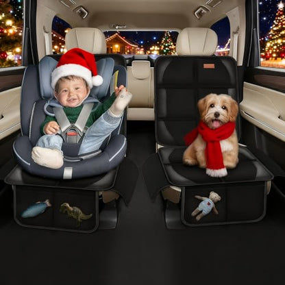 Car Seat Protector Covers for Child Car seat mat, 600D Waterproof Non-Slip with Storage Pockets, Cushion Protectors Large Size, Prevent Dirt Scratches (Black 2)