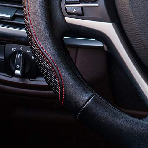 Valleycomfy Leather Steering Wheel Covers Universal 15.75 inch -Breathable, Anti Slip & Odor Free (Black with Red Lines,L(15" 1/2-16")) - color: Red, size: L(15"1/2-16")