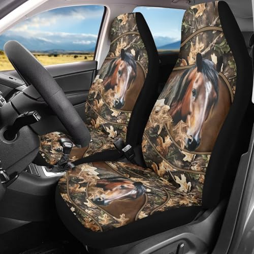 Bulopur Horse Hunting Camo Auto Seat Covers Front Seats Non-Slip Breathable Car Bucket Seat Cover Washable Fabric Universal Automotive Interior Accessories Set of 2 - color: Horse Hunting Camo