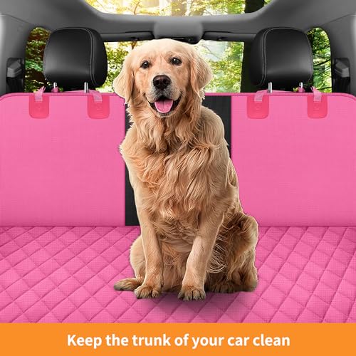 GXT Dog Back Seat Cover Protector for Cars SUV and Trucks with Mesh Window, Scratchproof Nonslip and Waterproof Material - color: Pink, style: Seat Cover and Dog Seat Belt