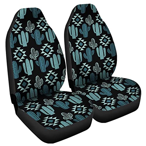 Howilath Women Men Car Front Seat Covers Set of 2, Aztec Southwest Cactus Print High Back Stretchy Bucket Seats for Most Cars, SUV - color: Aztec Southwest Cactus Print - Green