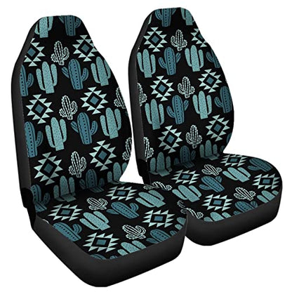 Howilath Women Men Car Front Seat Covers Set of 2, Aztec Southwest Cactus Print High Back Stretchy Bucket Seats for Most Cars, SUV - color: Aztec Southwest Cactus Print - Green