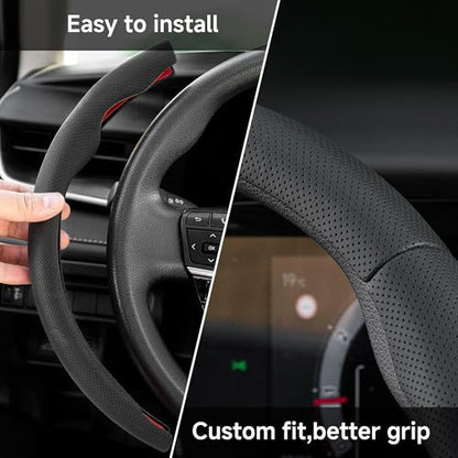 3 Piece Leather Steering Wheel Cover, 14.5 Inch 3 Pc Auto Car Steering Wheel Cover Universal Fit for Cars, SUVs (Black) - color: A-Black