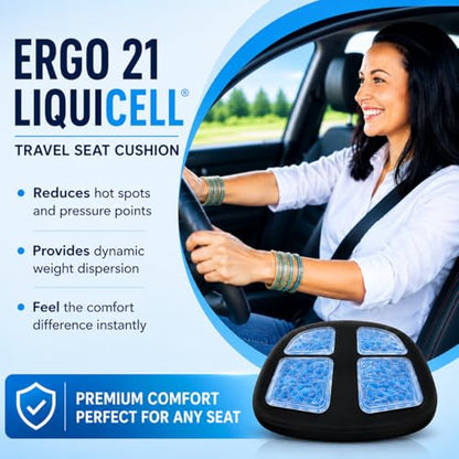 Travel Seat Cushion with LiquiCell® Membrane (Now Upgraded) - Thin Orthopedic Cushion for Sciatica, Tailbone, Back Pain Relief – Lightweight Foldable | Car, Truck, Airplane, Office & Home