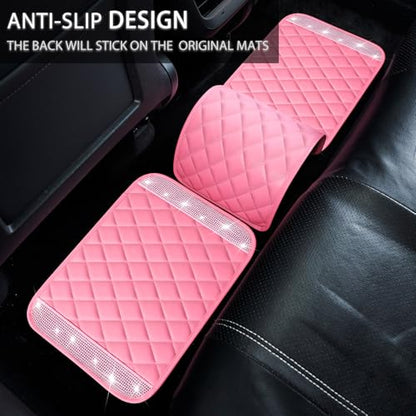 NBTEPEM Pink Bling Leather Car Floor Mats Full Set, Sparkly Diamond Car Mats Universal Fit Most Automotive, Glitter Rhinestone Carpet Waterproof Anti-Slip, 5 pcs Set (Pink Leather Diamond) - color: Pink Leather Diamond