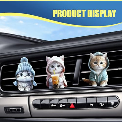 Craedli 3PCS Cute Cat Car Air Vent Clips, 2D Flat Acrylic Cartoon Kitty Car Air Conditioning Outlet Clip Charm Car Interior Vent Decoration Accessories for Most Vehicles (Cat) - size: Cat