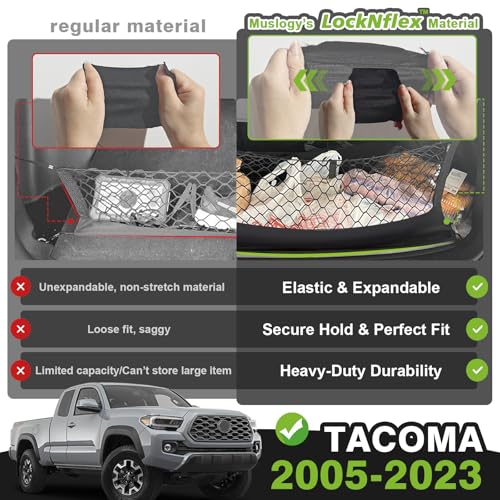 Truck Bed Cargo Net Trunk Netting Compatible with Toyota Tacoma 2005-2022 2023 Accessories, Pickup Cargo Organizer SUV Sedan Storage Net w/Heavy Duty Carabiners - style: 2005-2023 Tacoma