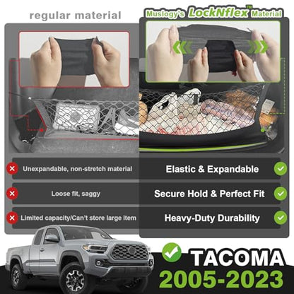 Truck Bed Cargo Net Trunk Netting Compatible with Toyota Tacoma 2005-2022 2023 Accessories, Pickup Cargo Organizer SUV Sedan Storage Net w/Heavy Duty Carabiners - style: 2005-2023 Tacoma
