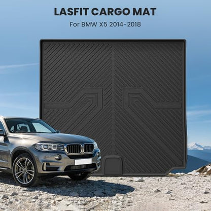LASFIT Trunk Mat for BMW X5 2014 2015 2016 2017 2018, All Weather TPE Cargo Mats Custom Fit Cargo Liner Front & Rear Trunk Liner, Black - size: 3) X5 2014-2018 | Cargo Mat