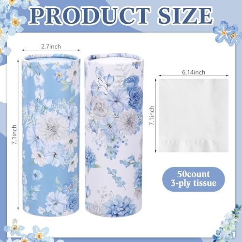 Ctosree Car Tissues Holder with Facial Tissues-6pk- Travel Tissue Tubes Box Container Fit for Car Cup Holder Tissues Floral Cylinder(Blue,White) - color: Blue,White