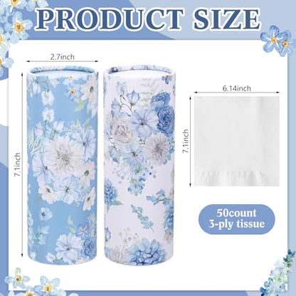Ctosree Car Tissues Holder with Facial Tissues-6pk- Travel Tissue Tubes Box Container Fit for Car Cup Holder Tissues Floral Cylinder(Blue,White) - color: Blue,White
