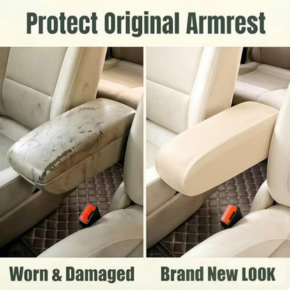 JDDRY Car Front Seat Armrest Covers Leather,Car Armrest Protectors,Auto Arm Rest Cover Replacement,Universal for MPV/SUV/Truck(Beige,2PC) - color: Beige-2PC