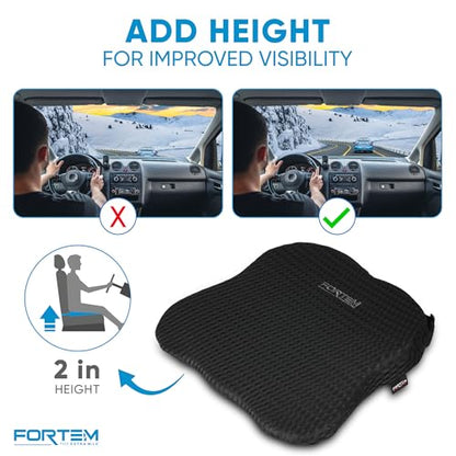 FORTEM Car Seat Cushion and Back Support Pillow, Memory Foam Car Wedge Cushion, Comfort Back Rest and Lumbar Support for Driving, Non Slip Seat Pad, Adjustable Straps, Washable Cover - size: XL (Combo)