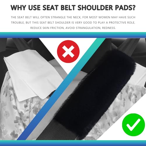 2 Pcs Soft Faux Fur Universal Fit Seat Belt Cover Pad, Seatbelt Cushion, Seatbelt Covers, Seat Belt Covers, Car Seatbelt Cover,Soft Shoulder Seat Belt Pad (Black) - color: Black