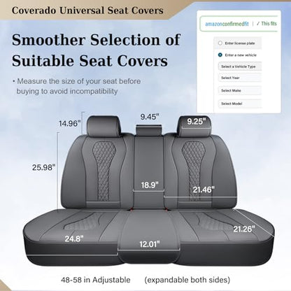 Coverado Automotive Seat Covers, Back Car Protectors, Gray Leather Seat Covers, 3-Piece Car Seat Covers for Back Seats Universal Fit for Trucks SUVs Cars - color: Gray