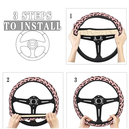 Halloween Pink Black Bats Steering Wheel Cover for Women Men, Non-Slip Steering Wheel Protector Car Wheel Covers, Universal 15 Inch Fit for Auto, Suvs, Truck - color: Halloween Pink Black Bats