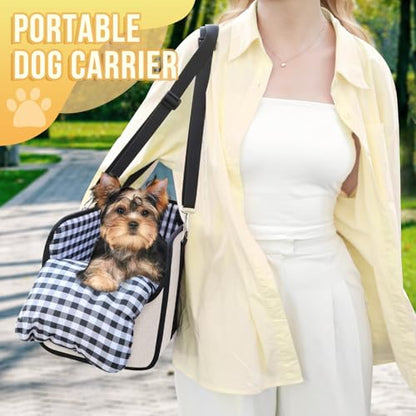 SlowTon Console Dog Car Seat - Portable Dogs Armrest Booster Seat for Small Dog, Anti-Collapse Pet Car Seat with Soft Cushion Safety Belt, Support Pet Up to 11lbs(Beige)