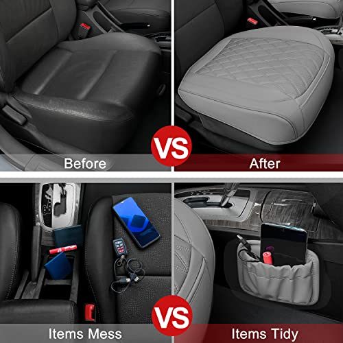 2 Pack PU Leather Front Car Seat Cover Bottom Car Seat, Anti-Slip and Full Wrap Driver Car Seat Protectors with Storage Pocket, Luxury Waterproof Bottom Auto Seat Cushion Pad for Most Vehicles(Gray) - color: gray-2pcs